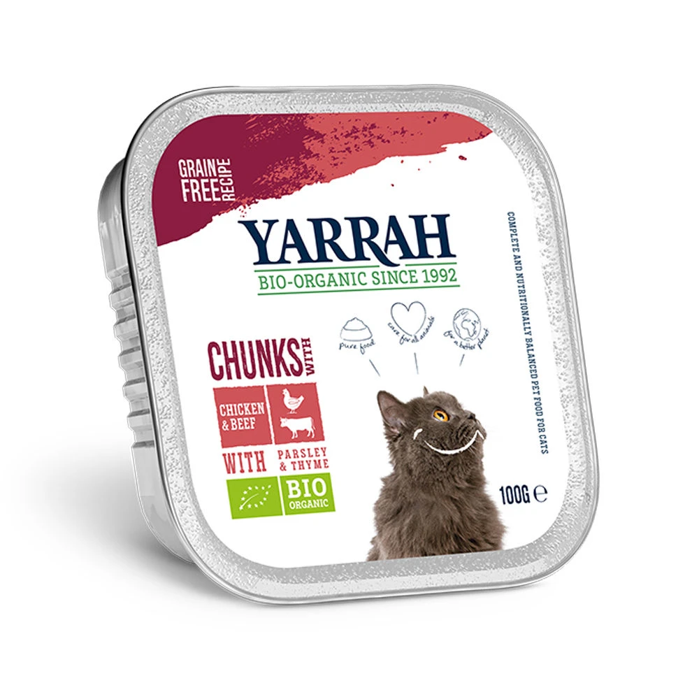 Yarrah - Natvoer Kat Kuipje Chunks Met Rund Bio 1 Yarrah - Natvoer Kat Kuipje Chunks Met Rund Bio